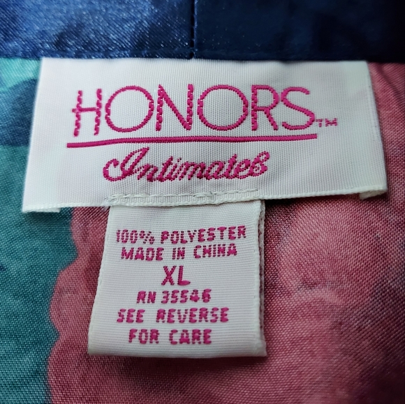 🌹 Vintage HONORS Intimates rose satiny pajama coat womens oversized XL-2X - Picture 4 of 4